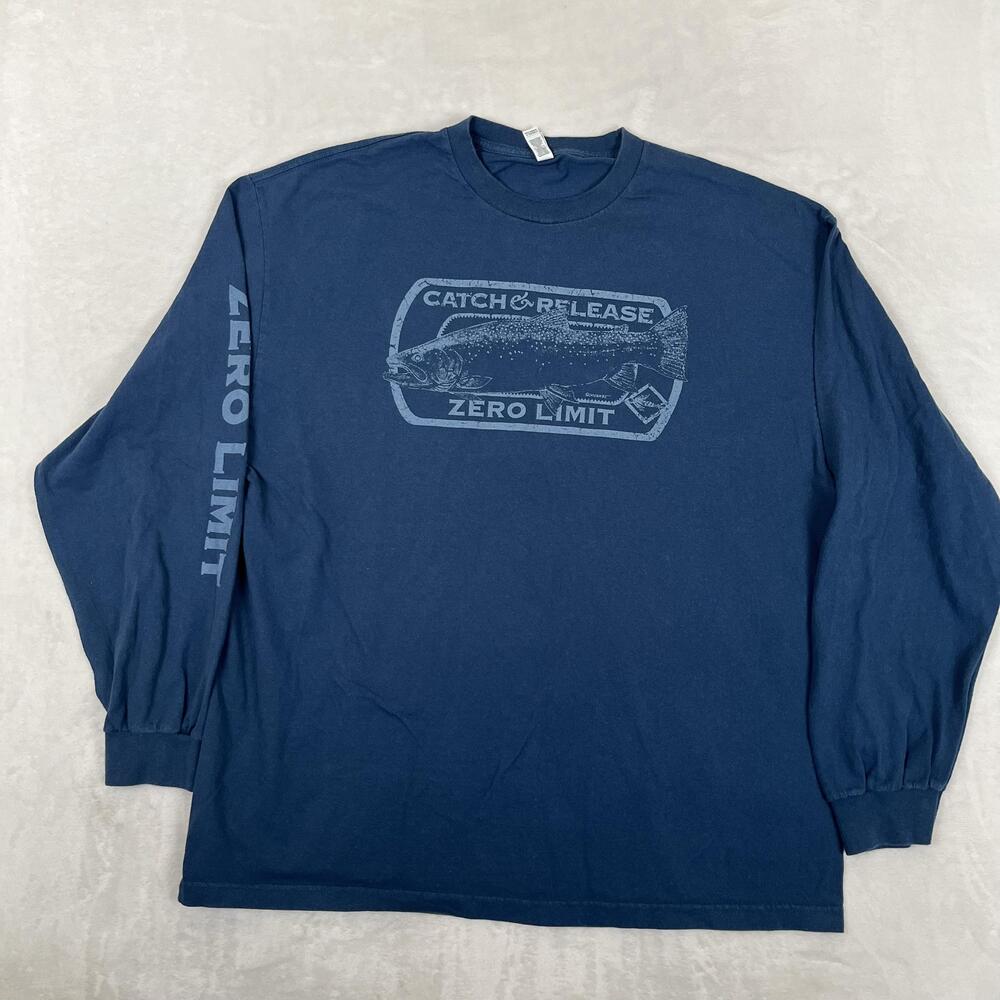 Catch & Release Zero Limit Long Sleeve T-Shirt Mens 2XL Blue Fish Tee